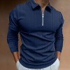 Spring men's half zip striped polo long sleeves P1117 Spring men's half zip striped polo long sleeves P1117