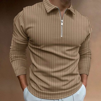 Spring men's half zip striped polo long sleeves P1117