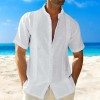 Men's New Casual Cotton Linen Stand Collar Short Sleeve Shirt P1068 Men's New Casual Cotton Linen Stand Collar Short Sleeve Shirt P1068