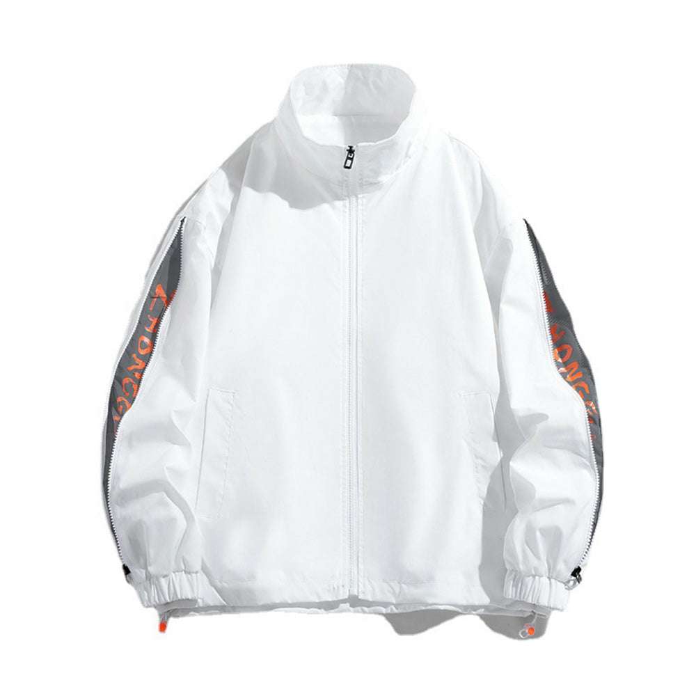 Men's New Casual Drawstring Zip Stand Collar Jacket