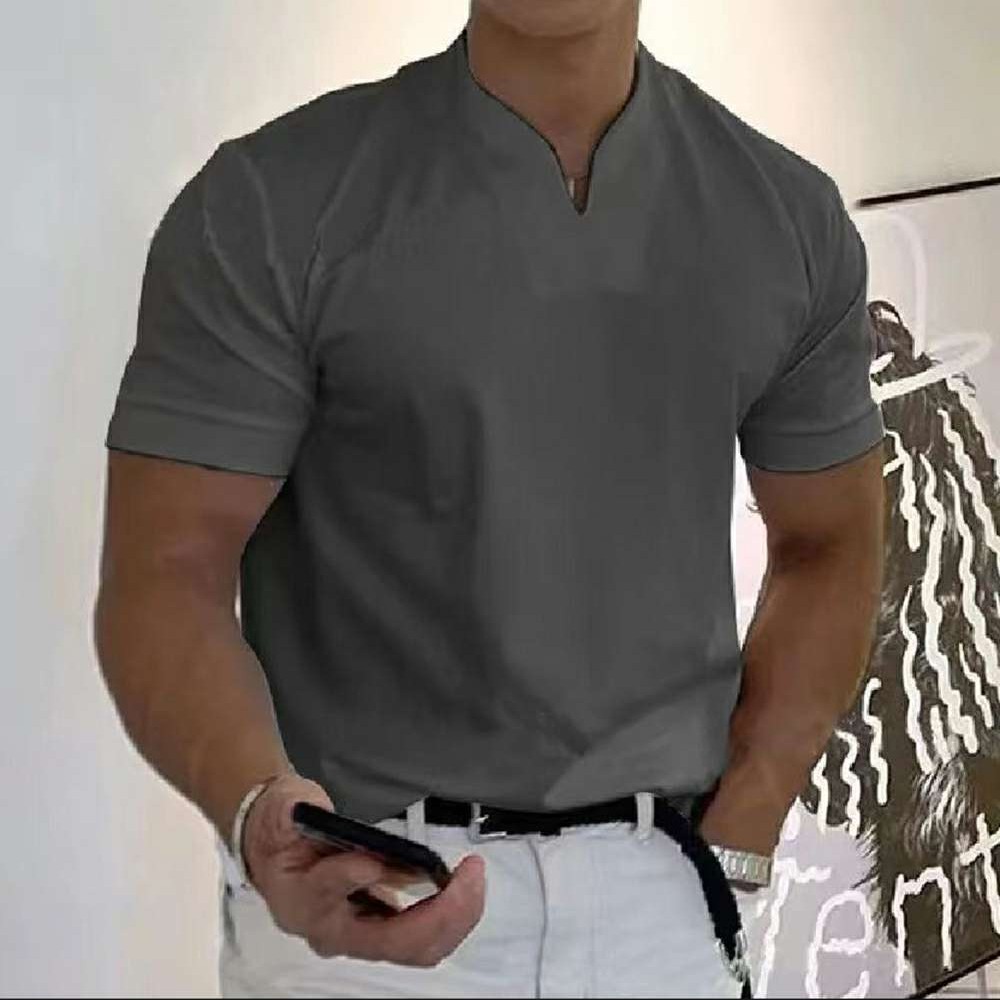 Men's Solid Color V-Neck Slim Fit Short Sleeve