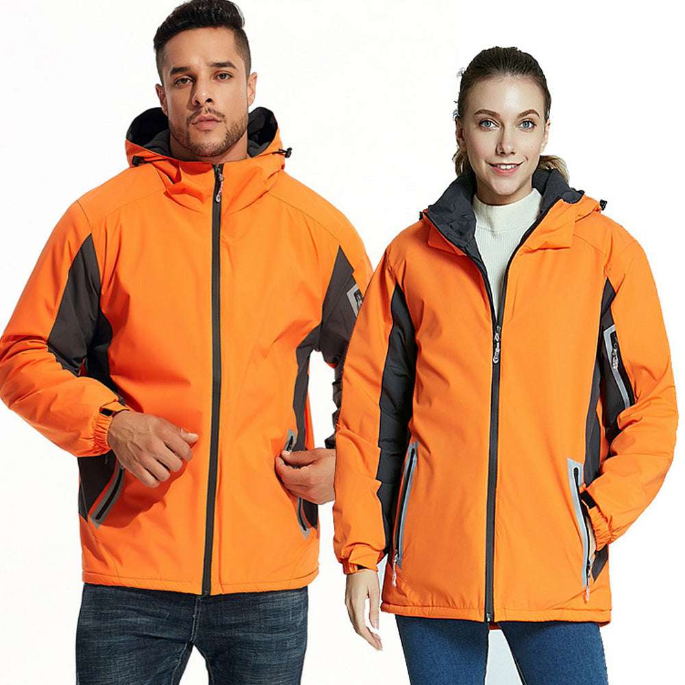 Couples style reflective warm outdoor hooded jacket