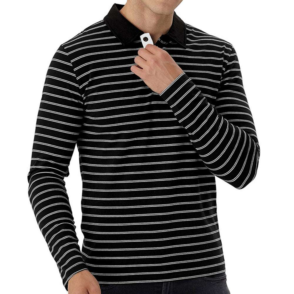 New Men Striped Casual Breathable Long Sleeve Polo Shirt New Men Striped Casual Breathable Long Sleeve Polo Shirt