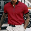 Men's Solid Color Zipper Lapel Polo T-Shirt