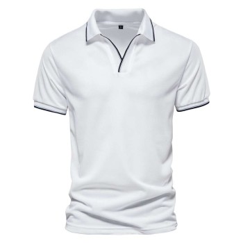 New solid color v-neck men's business POLO shirt casual short-sleeved P1024