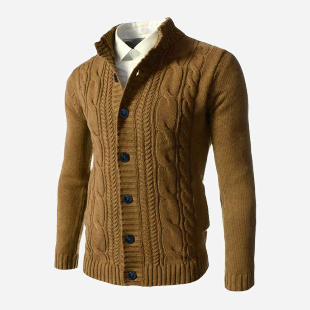Men's Standing Collar Twisted Button Sweater Cardigan P1210 Men's Standing Collar Twisted Button Sweater Cardigan P1210