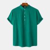 Cotton Linen Stand Collar Casual Short Sleeve Shirt Beach T-Shirt Cotton Linen Stand Collar Casual Short Sleeve Shirt Beach T-Shirt