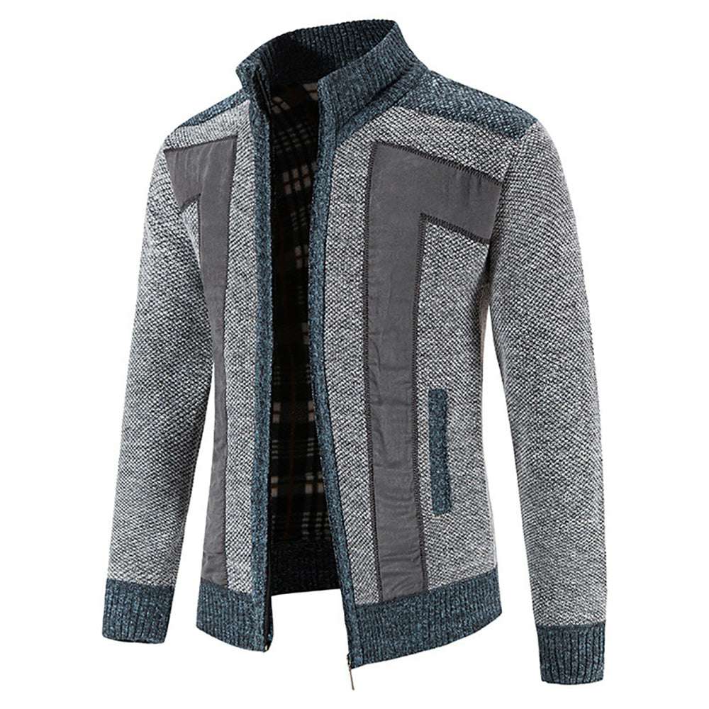 Men's Warm Fashion Stitched Fleece Knitted Cardigan P1180