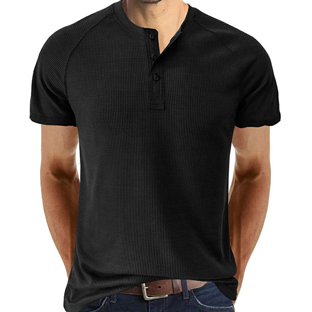 Waffle Button Raglan Men's Short Sleeve