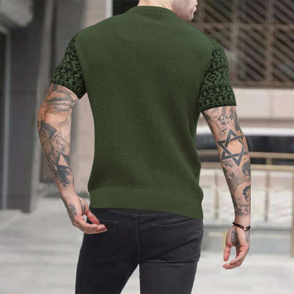 Men's fashion color block print short sleeves Men's fashion color block print short sleeves