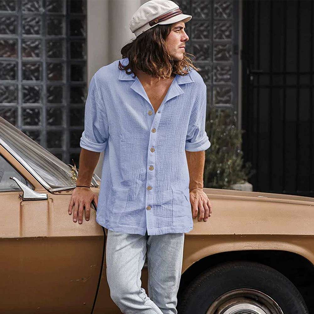 Summer new men's loose casual lapel long-sleeved shirt Summer new men's loose casual lapel long-sleeved shirt