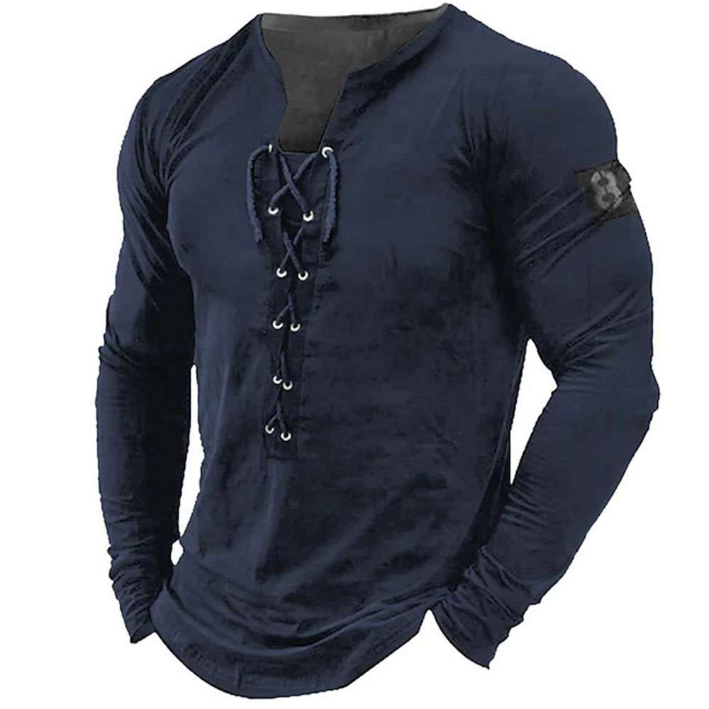 Summer new men's outdoor retro tie hooded long sleeve