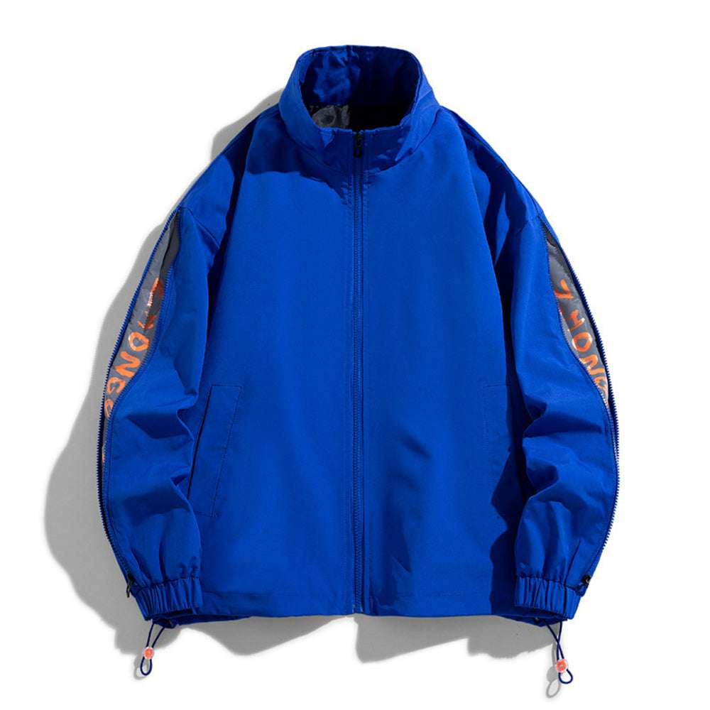 Men's New Casual Drawstring Zip Stand Collar Jacket