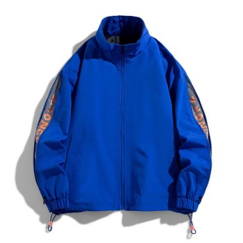 Men's New Casual Drawstring Zip Stand Collar Jacket