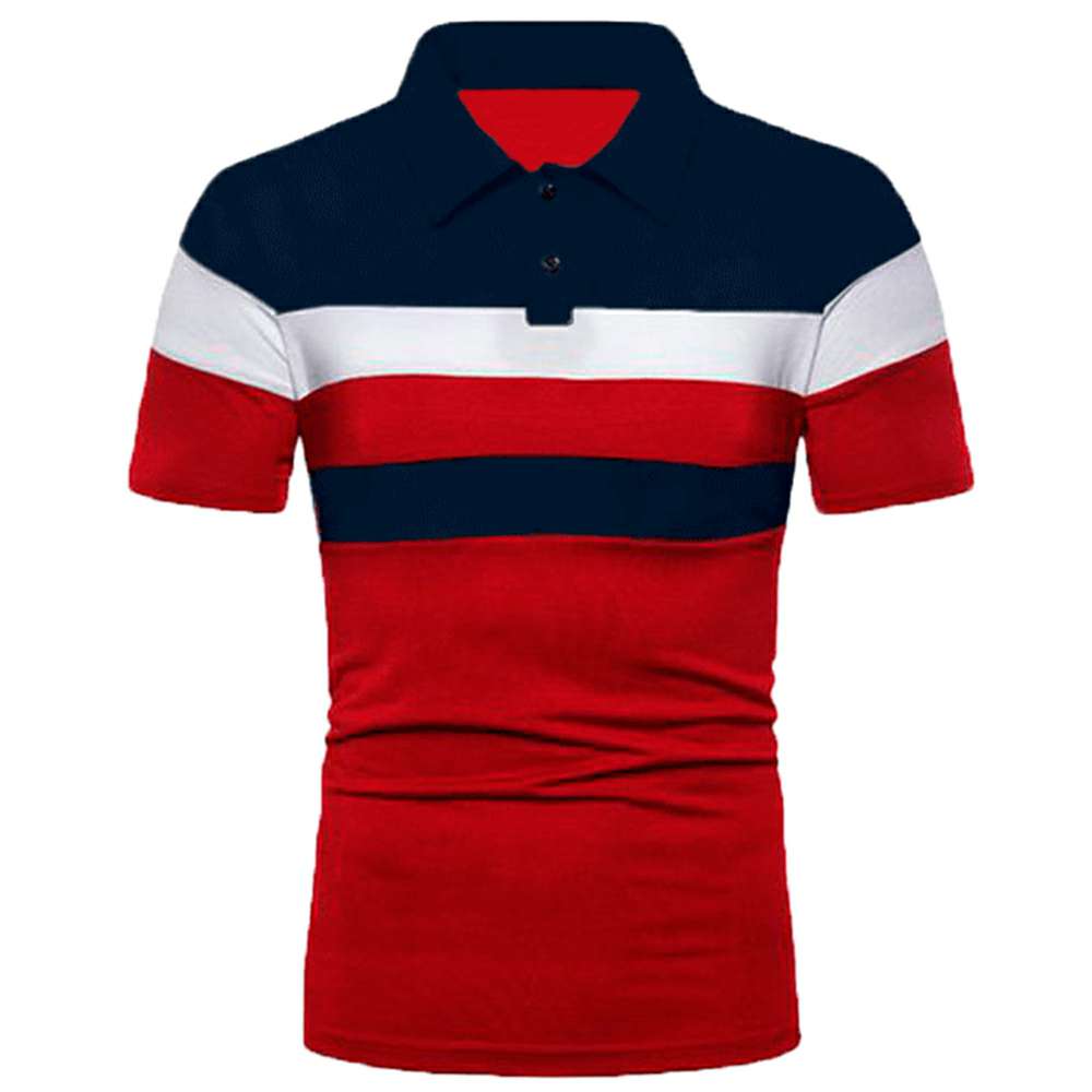 Striped color matching fashion lapel polo shirt men's short sleeves P1135 Striped color matching fashion lapel polo shirt men's short sleeves P1135
