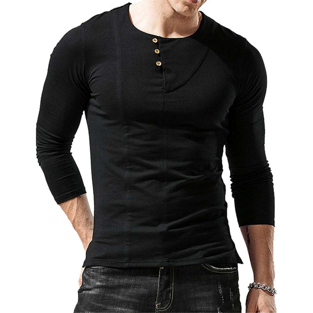 Men's Round Neck Button Long Sleeve T-Shirt Men's Round Neck Button Long Sleeve T-Shirt