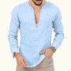 Cotton linen deep v-neck solid color large size long-sleeved T-shirt shirt Cotton linen deep v-neck solid color large size long-sleeved T-shirt shirt