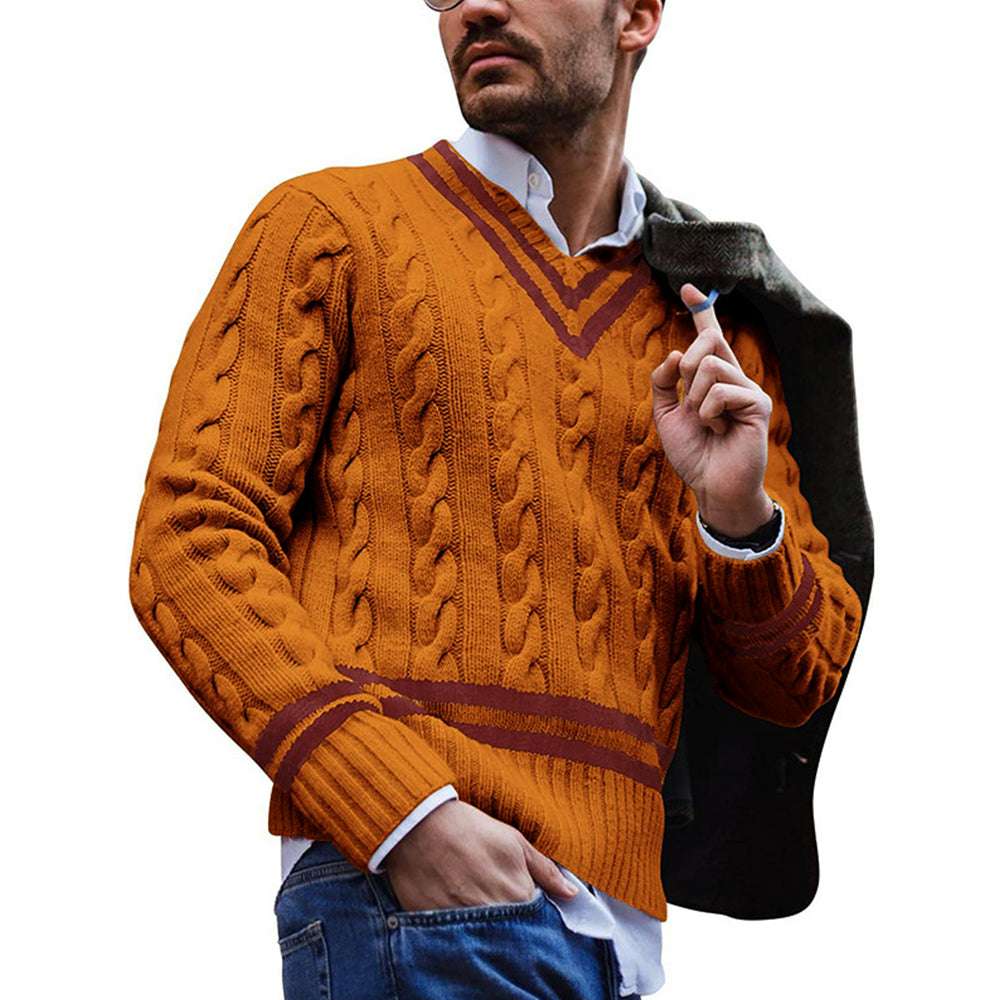 Autumn/Winter Men's V-Neck Striped Colorblock Sweater Autumn/Winter Men's V-Neck Striped Colorblock Sweater
