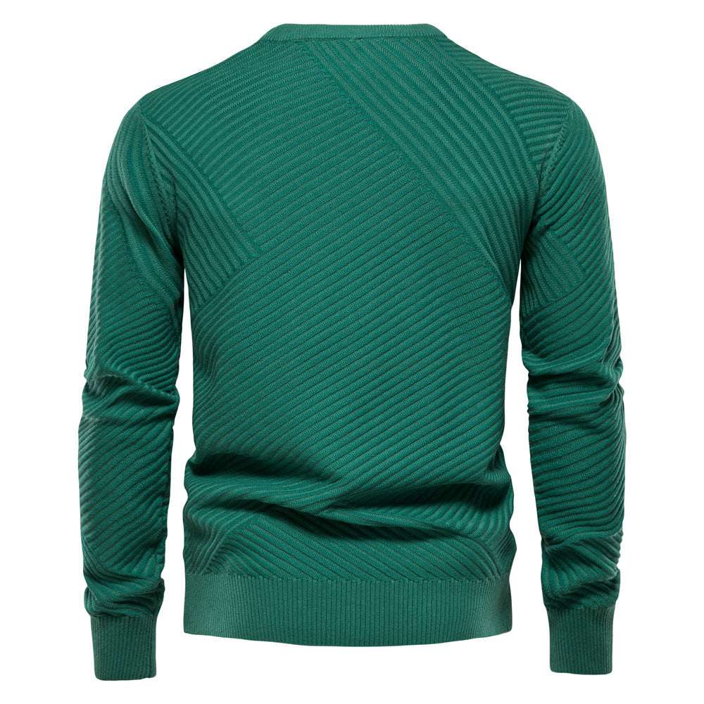 Autumn and winter new men's solid color striped pullover sweater