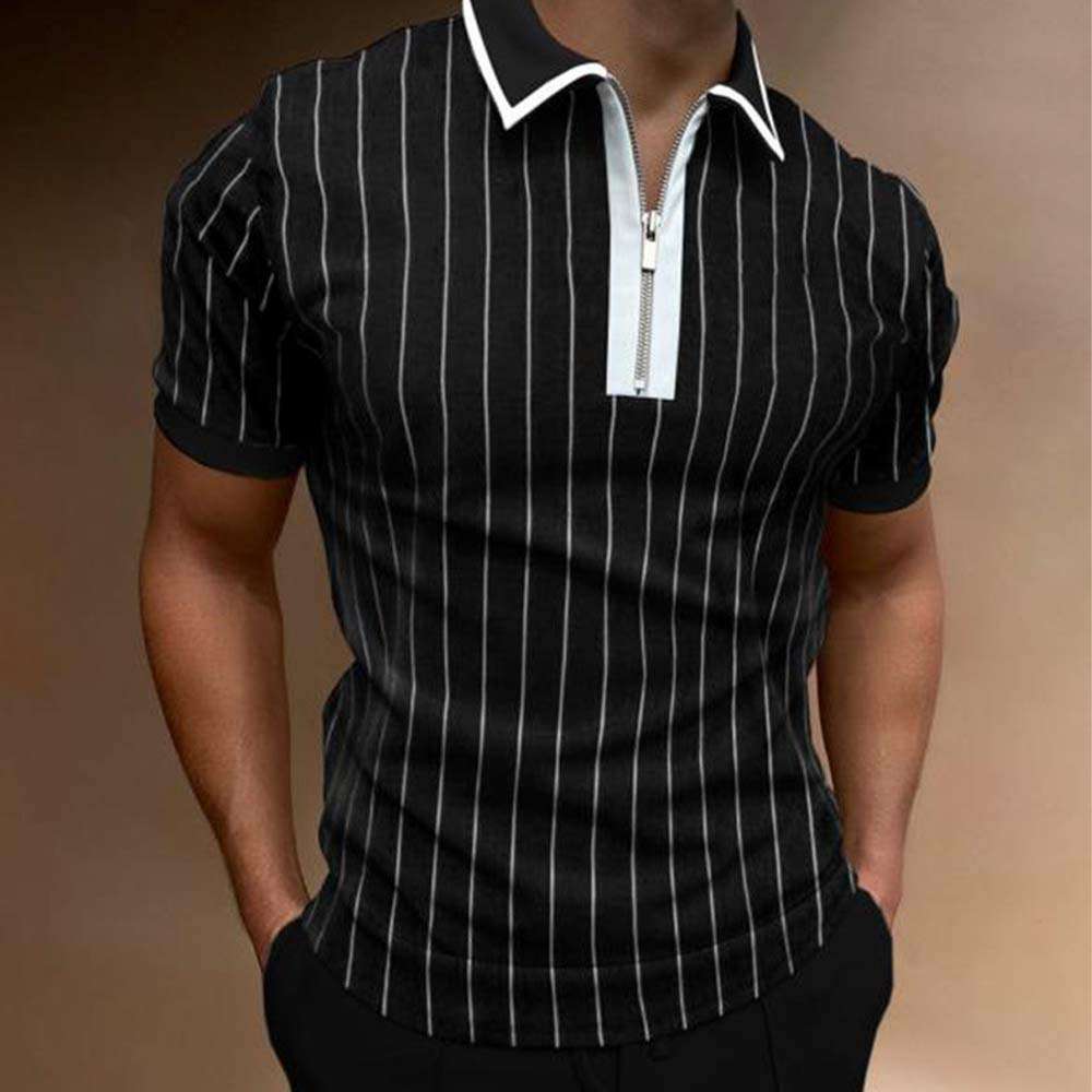 Short sleeve striped zip summer polo for men P1124 Short sleeve striped zip summer polo for men P1124