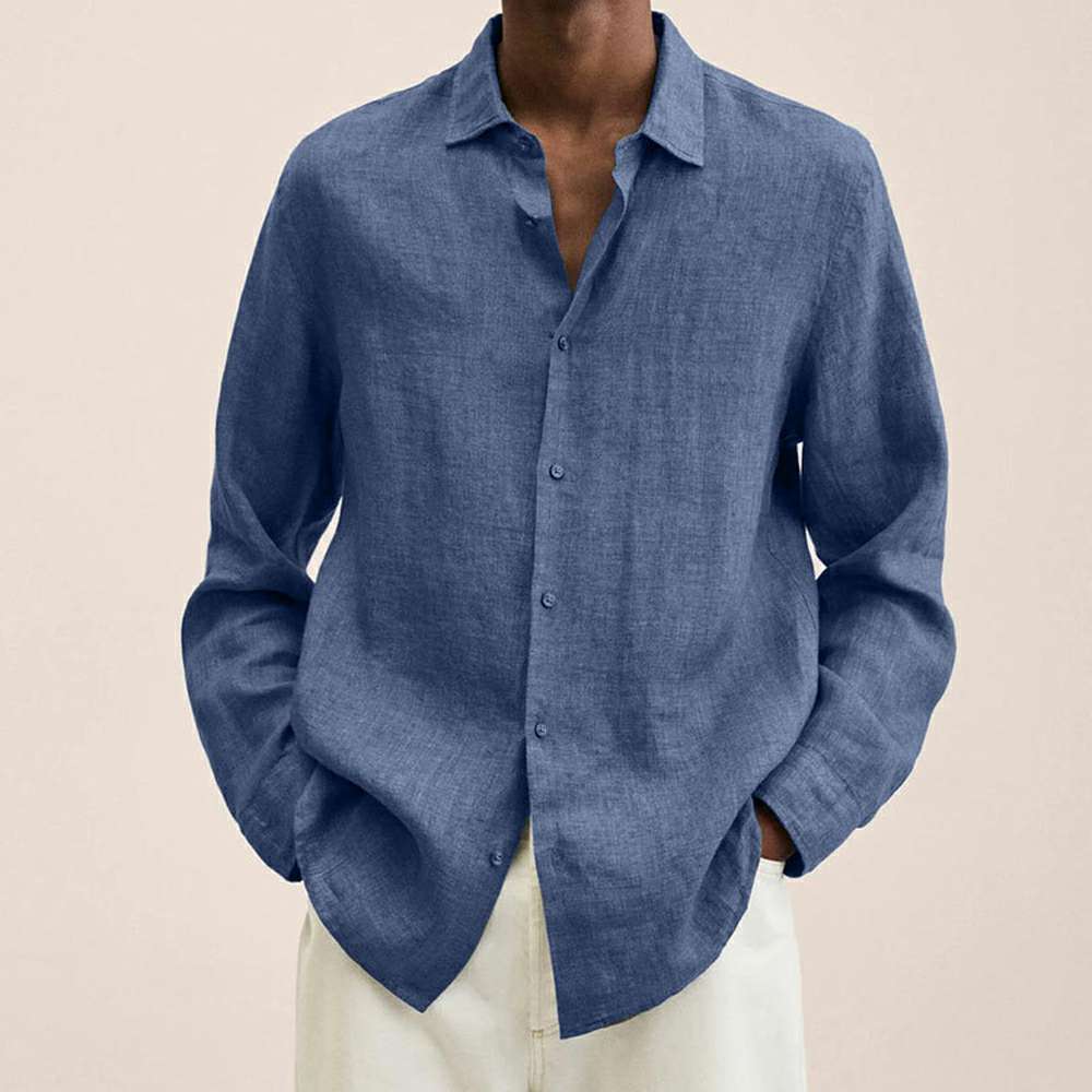 New loose solid color cotton and linen shirt for men New loose solid color cotton and linen shirt for men