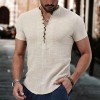 Summer Men's Breathable Linen V-Neck Button Short Sleeve Shirt Summer Men's Breathable Linen V-Neck Button Short Sleeve Shirt