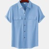 Solid color double pocket linen short sleeve shirt for men Solid color double pocket linen short sleeve shirt for men