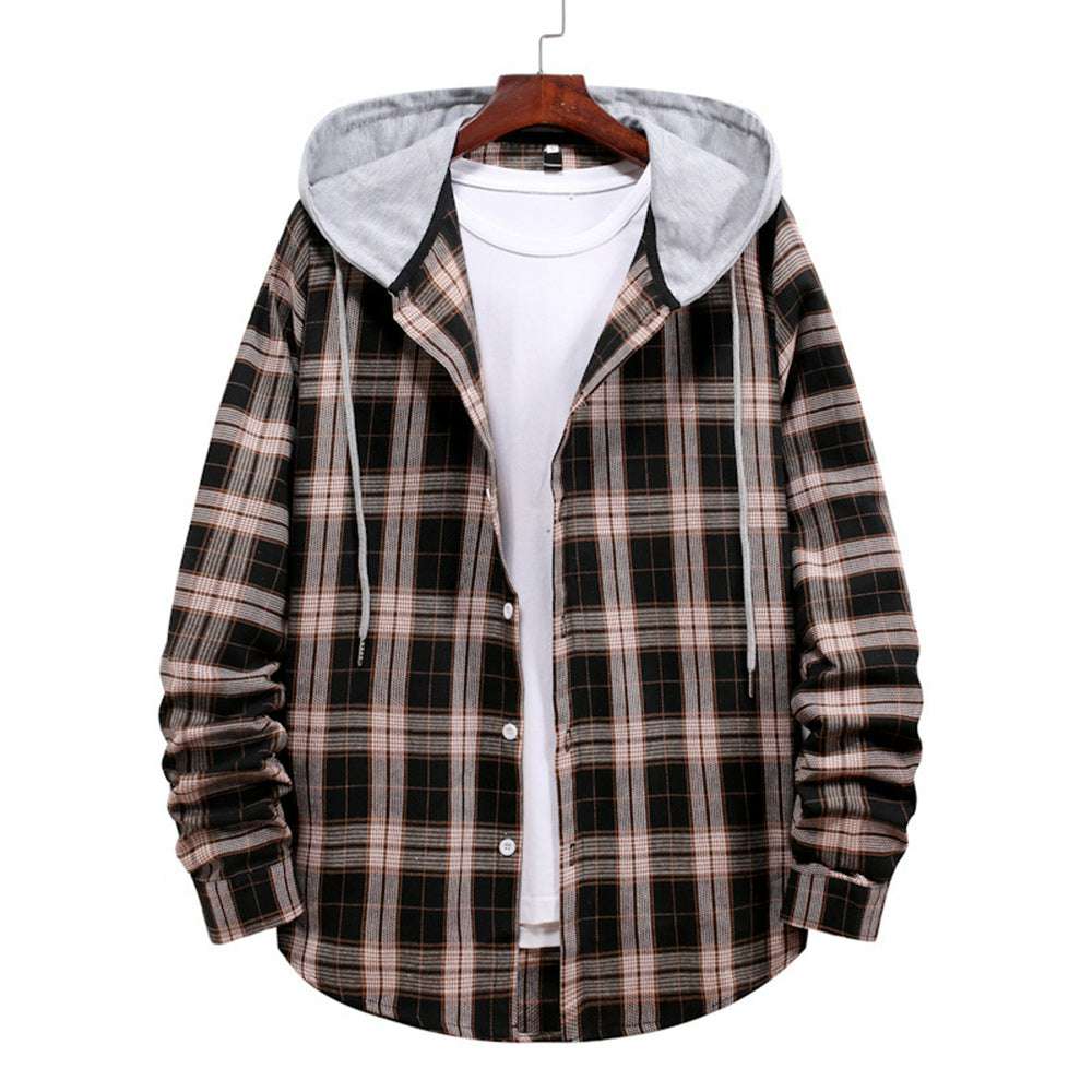 Men's Plaid Hooded Long Sleeve Shirt Jacket P1222 Men's Plaid Hooded Long Sleeve Shirt Jacket P1222