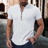 Summer Men's Breathable Linen V-Neck Button Short Sleeve Shirt Summer Men's Breathable Linen V-Neck Button Short Sleeve Shirt