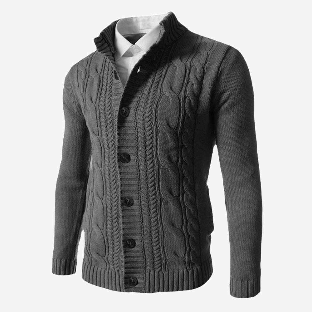 Men's Standing Collar Twisted Button Sweater Cardigan P1210 Men's Standing Collar Twisted Button Sweater Cardigan P1210
