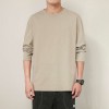 Men's basic solid color cotton round neck loose long-sleeved bottoming shirt