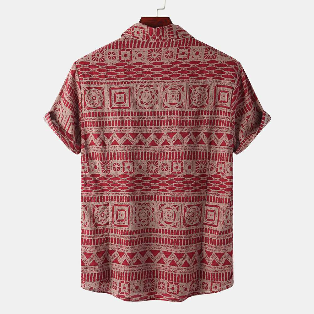 Men's Ethnic Short Sleeve Hawaiian Floral Shirt