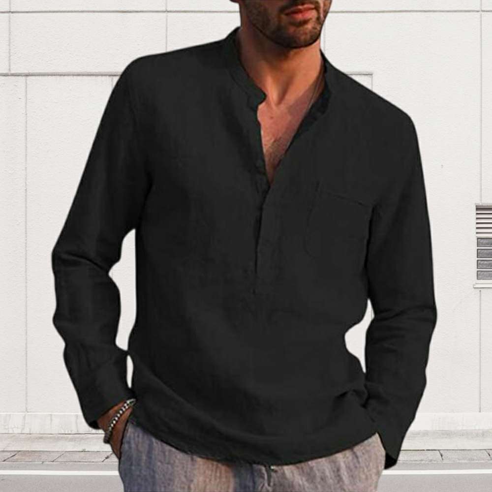 Men's Long Sleeve V Neck Casual Beach Linen Shirt Men's Long Sleeve V Neck Casual Beach Linen Shirt