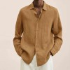 New loose solid color cotton and linen shirt for men New loose solid color cotton and linen shirt for men