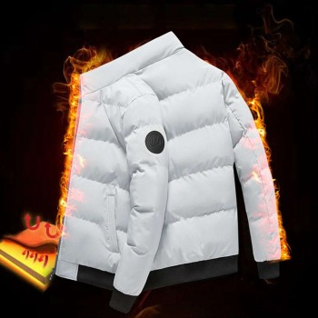 Thick warm down jacket with stand-up collar for men