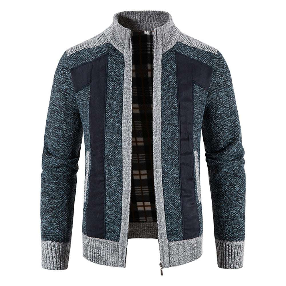 Men's Warm Fashion Stitched Fleece Knitted Cardigan P1180