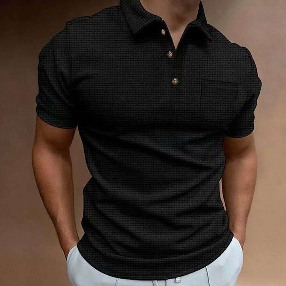 New waffle men's polo shirt short sleeve button down T-shirt top P1114