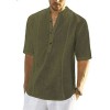 Cotton Linen Stand Collar Button Short Sleeve Shirt P1050 Cotton Linen Stand Collar Button Short Sleeve Shirt P1050