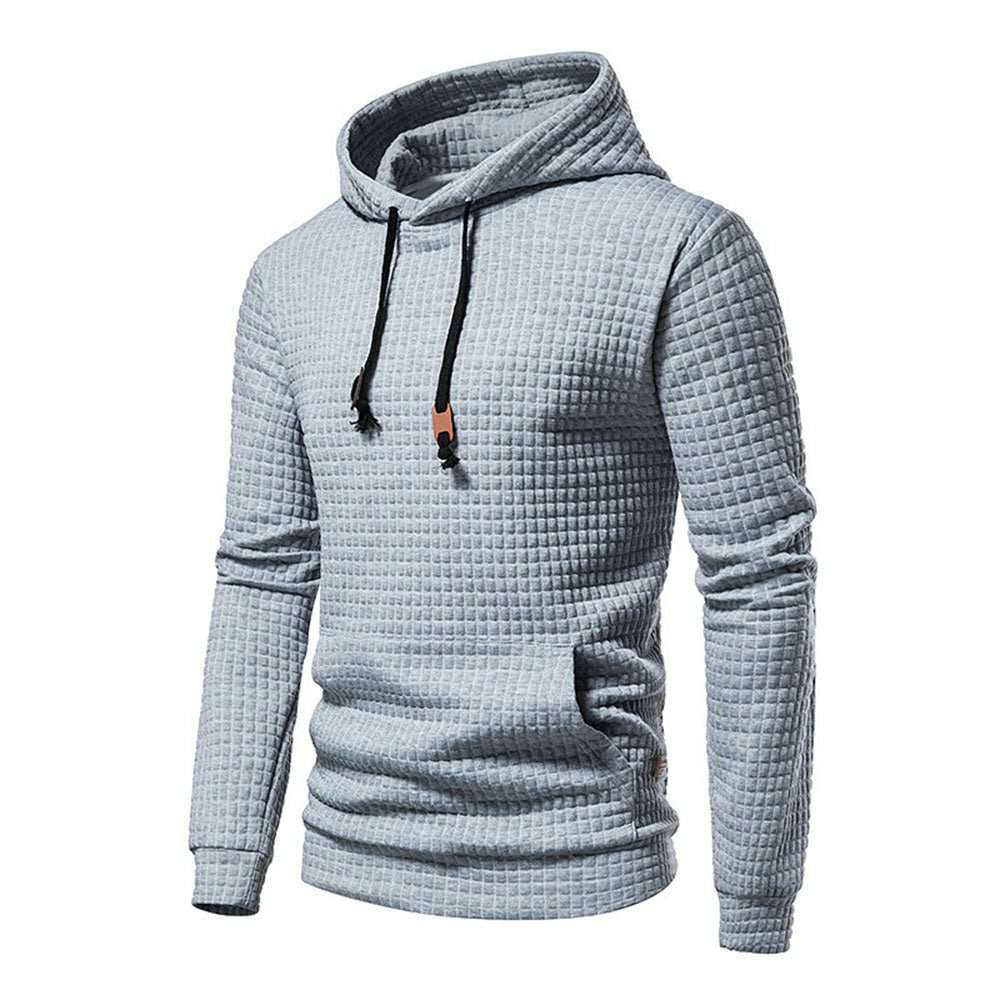 New Men's Fashion Check Casual Pocket Pullover Hoodie