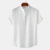 Cotton Linen Stand Collar Casual Short Sleeve Shirt Beach T-Shirt Cotton Linen Stand Collar Casual Short Sleeve Shirt Beach T-Shirt