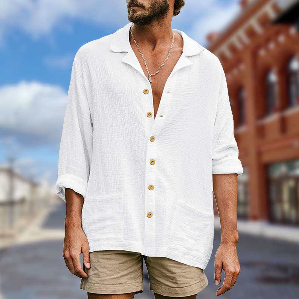 Summer new men's loose casual lapel long-sleeved shirt Summer new men's loose casual lapel long-sleeved shirt