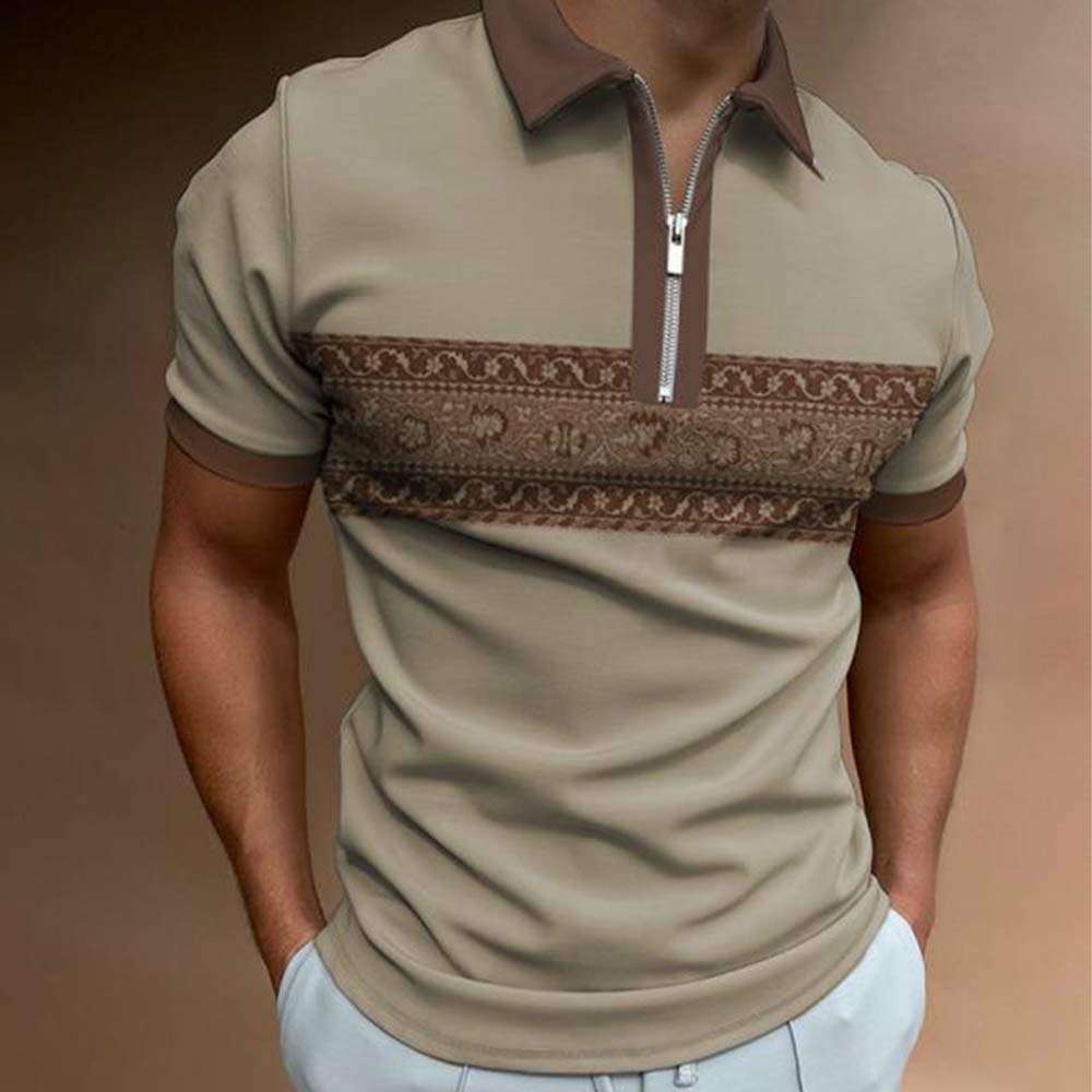 Short sleeve striped zip summer polo for men P1124 Short sleeve striped zip summer polo for men P1124