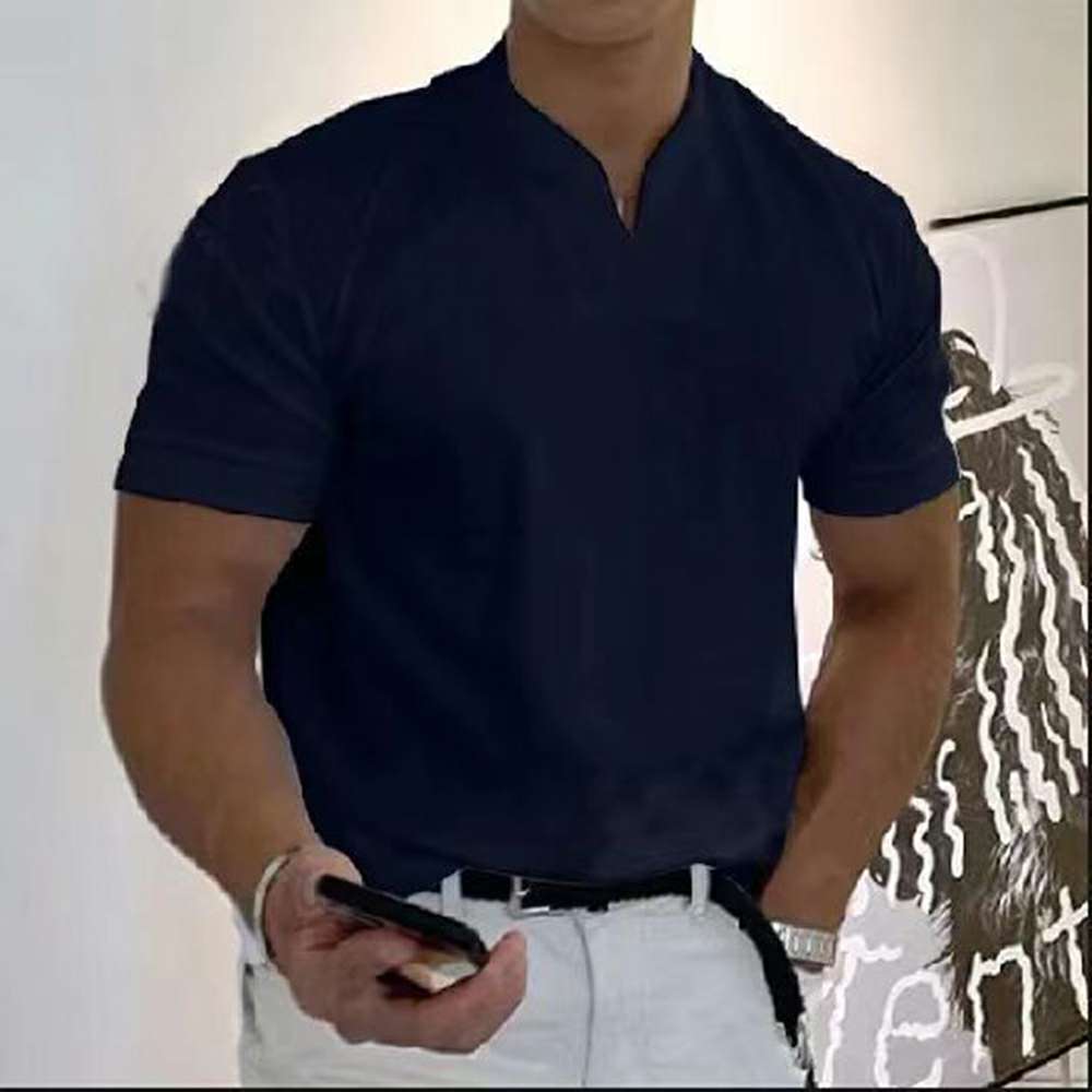 Men's Solid Color V-Neck Slim Fit Short Sleeve