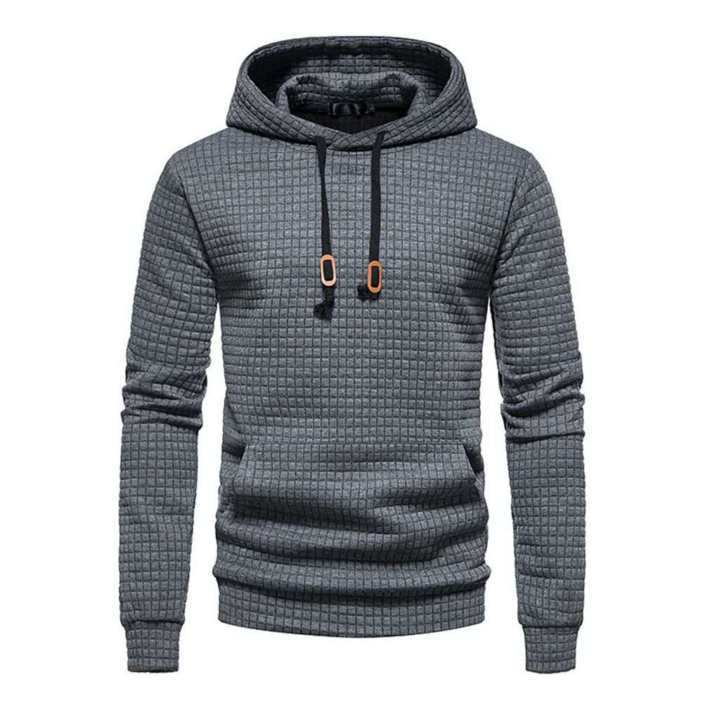 New Men's Fashion Check Casual Pocket Pullover Hoodie