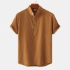 Cotton Linen Stand Collar Casual Short Sleeve Shirt Beach T-Shirt Cotton Linen Stand Collar Casual Short Sleeve Shirt Beach T-Shirt