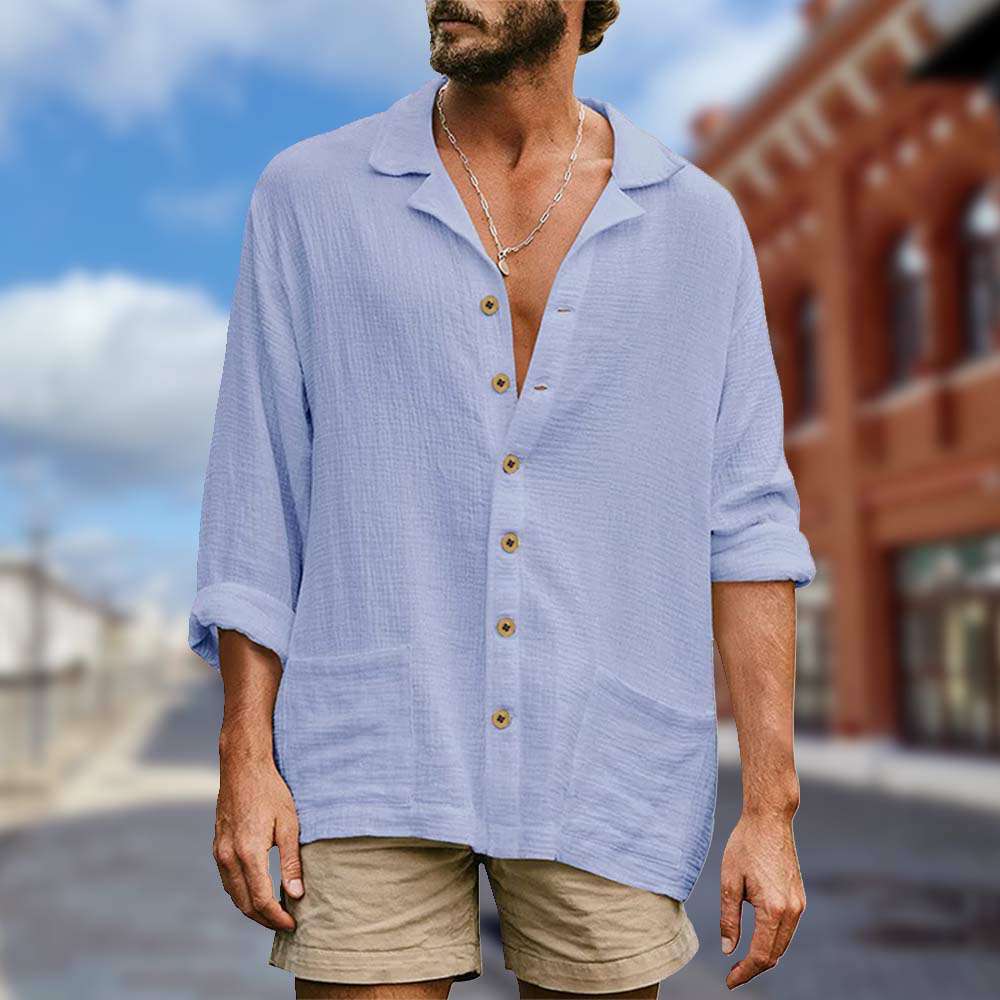 Summer new men's loose casual lapel long-sleeved shirt Summer new men's loose casual lapel long-sleeved shirt