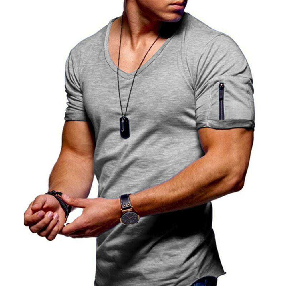 Men's Zipper Short Sleeve V-Neck T-Shirt