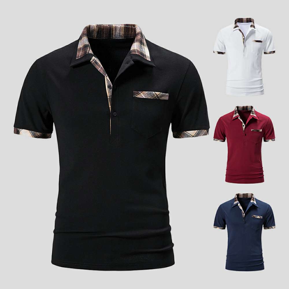 Summer new color-block plaid men's casual polo shirts P1118