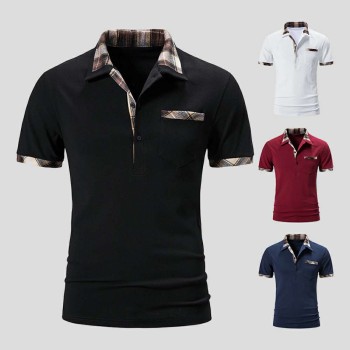 Summer new color-block plaid men's casual polo shirts P1118
