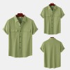 Solid color double pocket linen short sleeve shirt for men Solid color double pocket linen short sleeve shirt for men